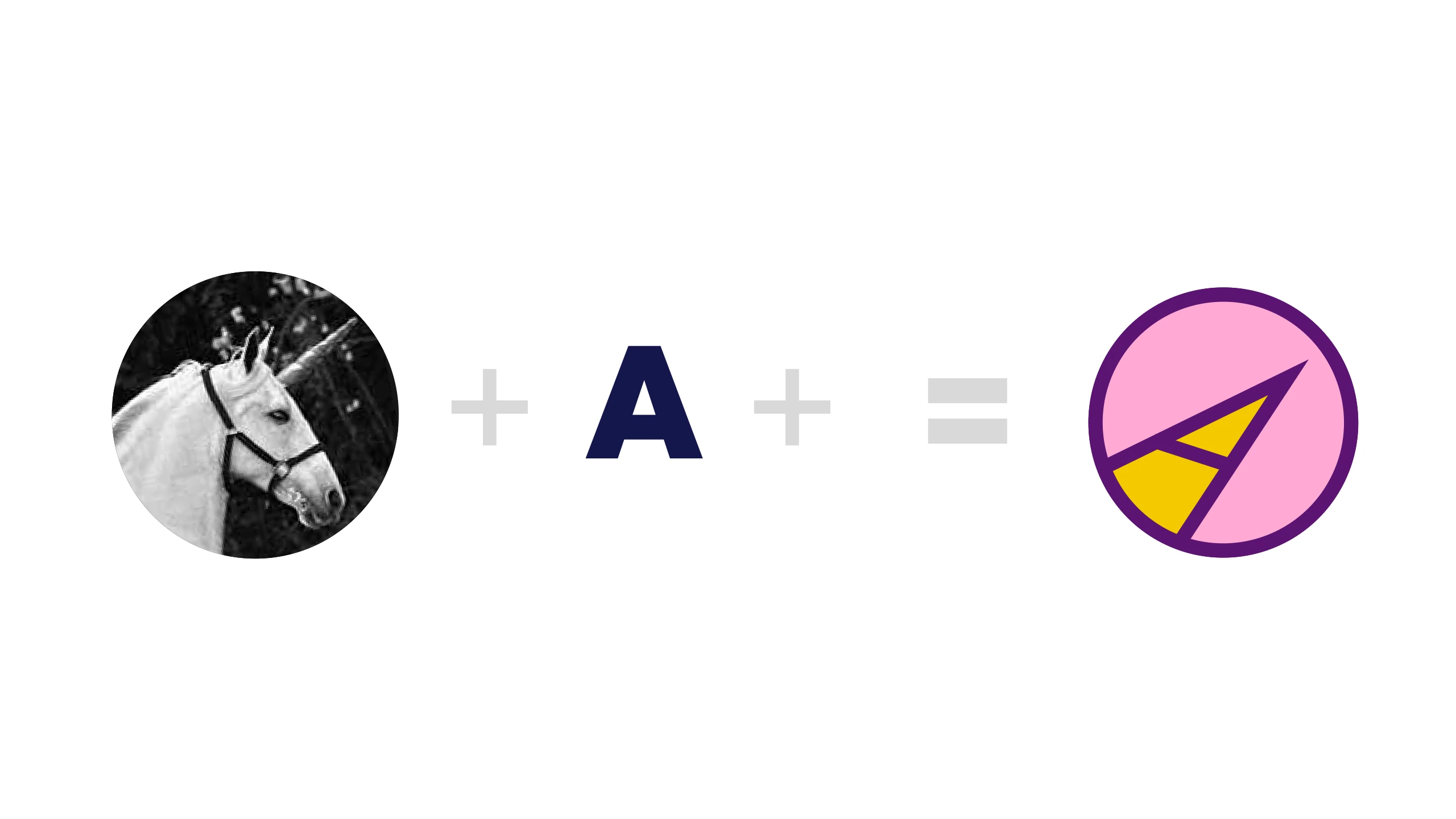 Accounticorn logo design concept: a unicorn and the letter A combined into a pink, purple and yellow circular mark, by CJ Creates