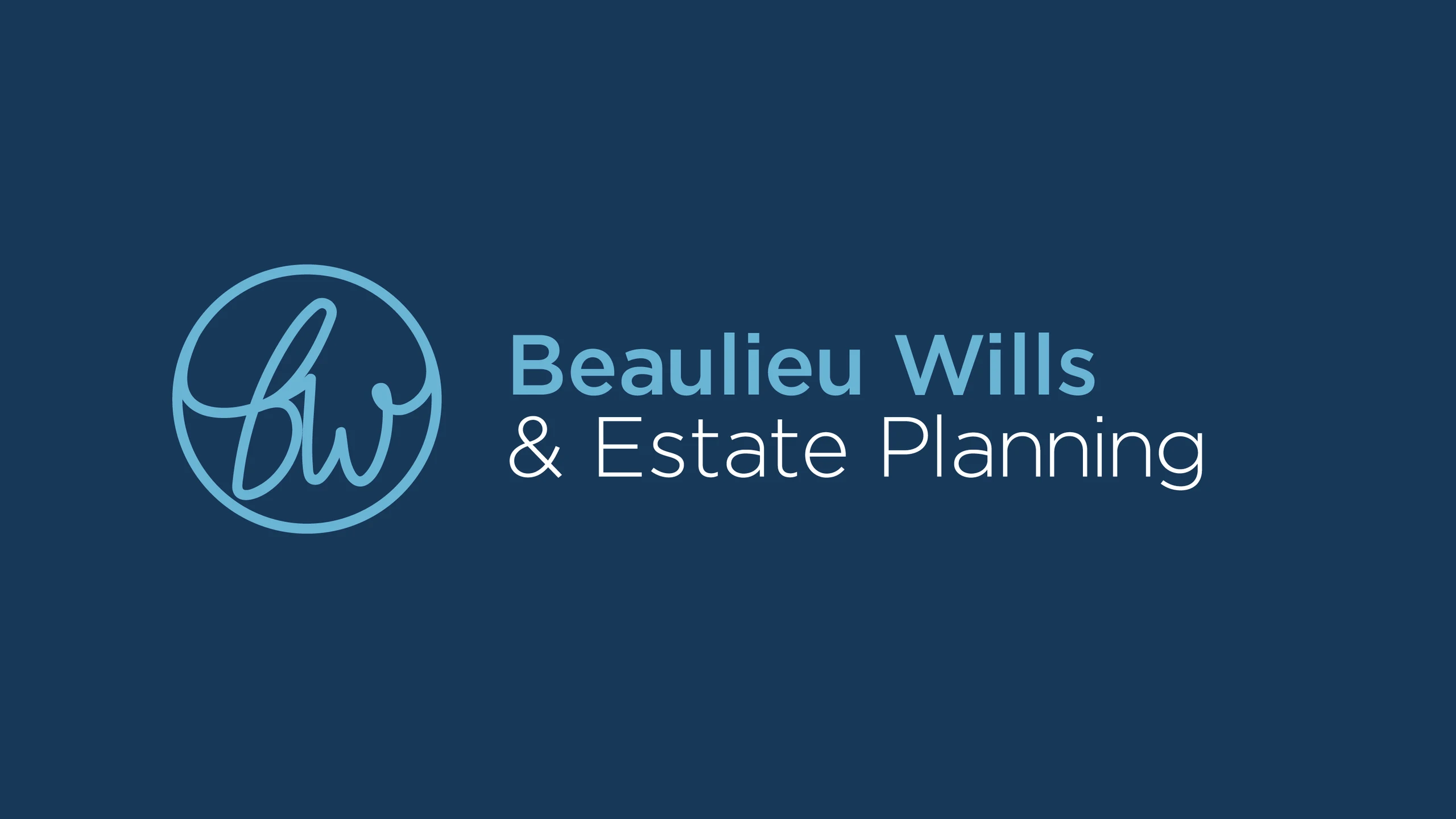 Beaulieu Wills and Estate Planning new logo after the rebrand by CJ Creates: a handwritten bw monogram in a circle on navy