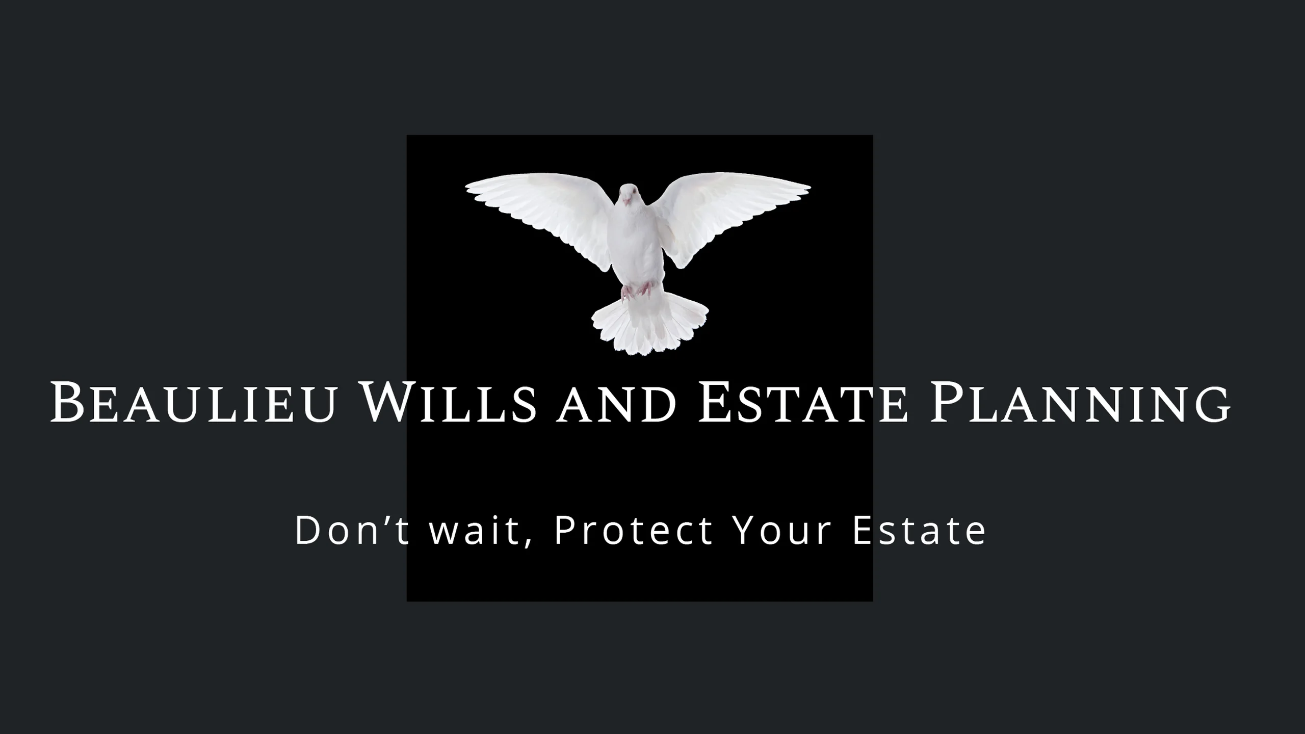 Beaulieu Wills and Estate Planning old logo before the rebrand: a white dove on black with serif capitals
