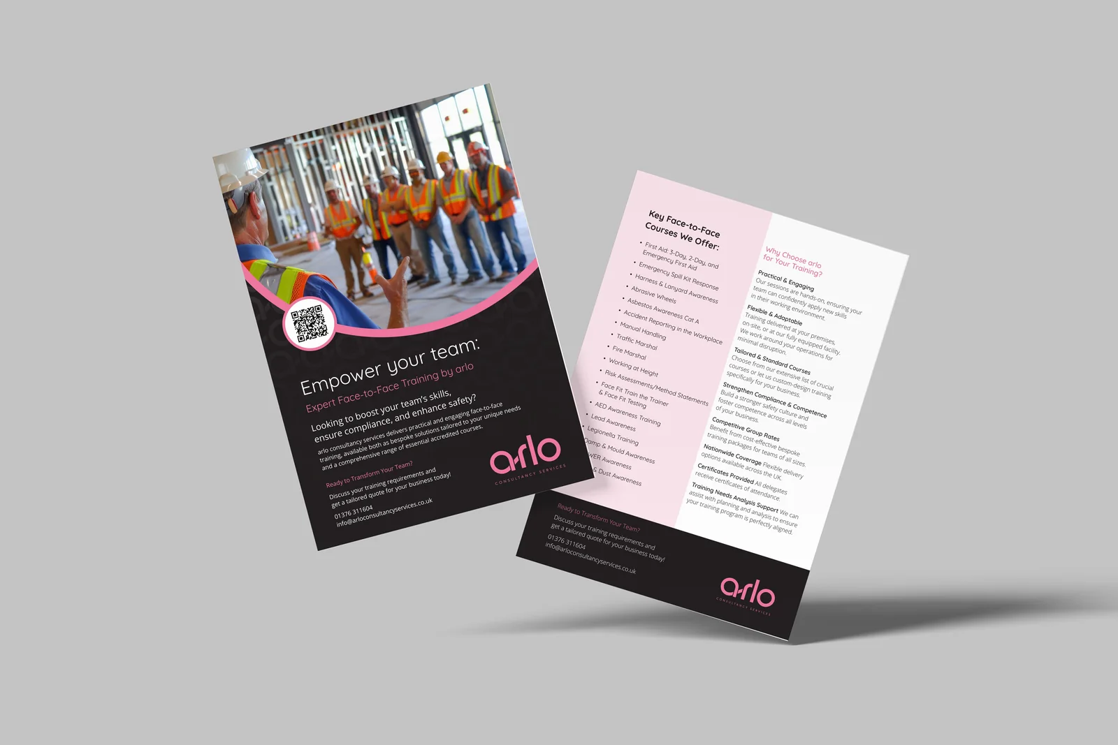 arlo face-to-face training leaflet, front and back